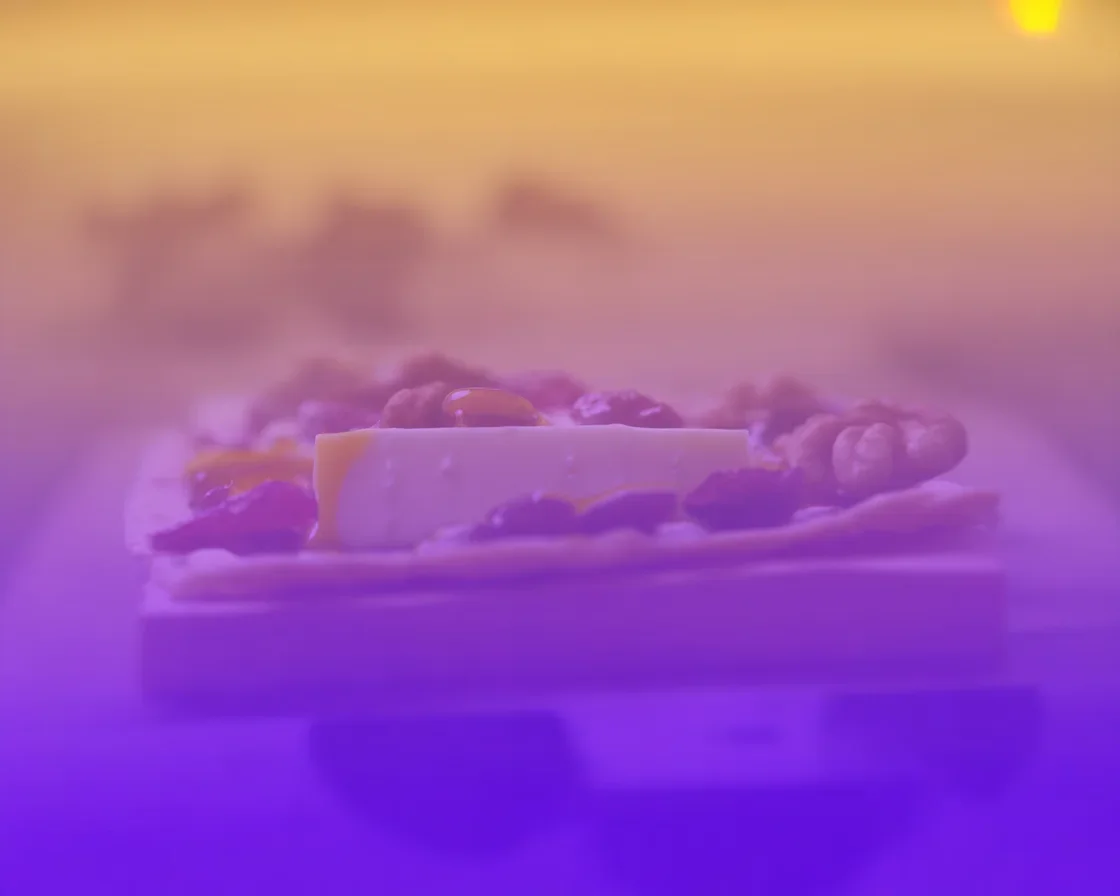 Crispy flatbread topped with brie, cranberries, walnuts, and hot honey drizzle.