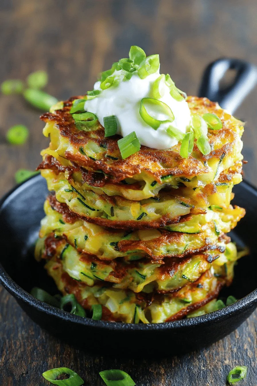 Crispy veggie and potato breakfast fritters served on a plate