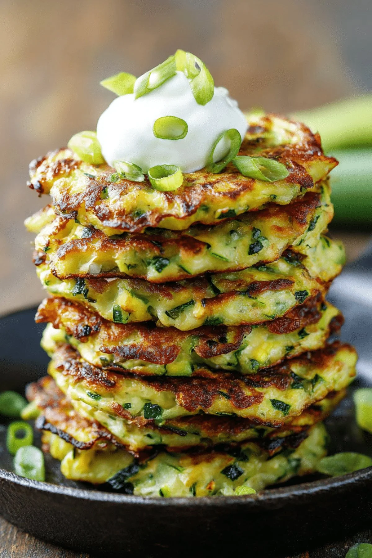 Crispy veggie and potato breakfast fritters served with dipping sauce