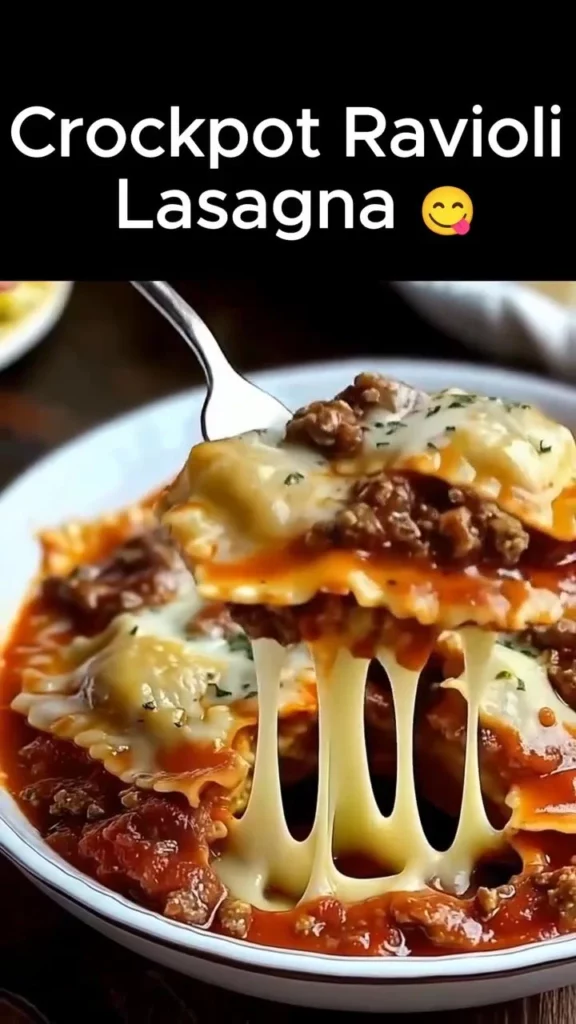 Delicious Crockpot Ravioli Lasagna served in a dish