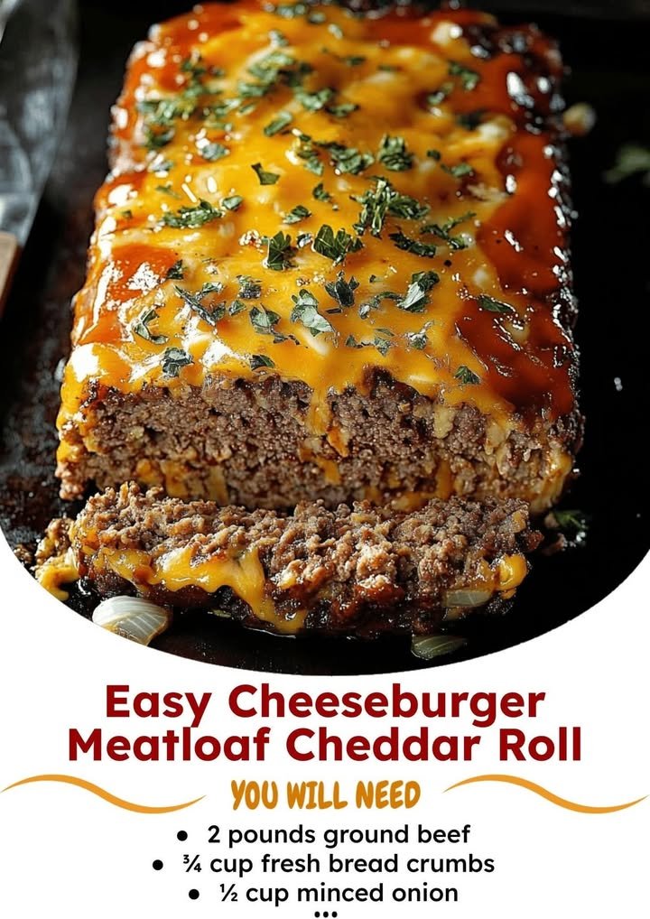 Easy Cheeseburger Meatloaf Cheddar Roll