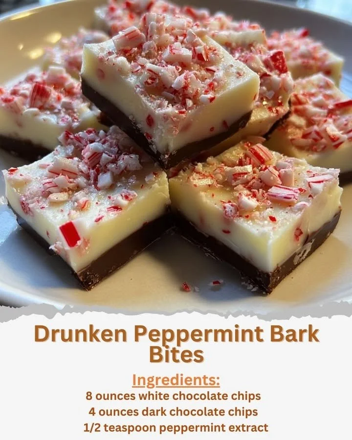 Drunken Peppermint Bark Bites with a festive chocolate and minty topping
