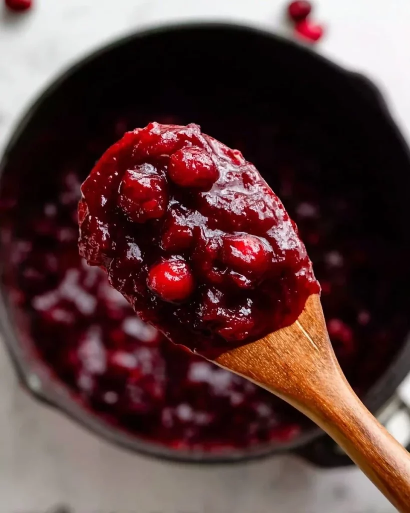Easy cranberry sauce recipe made with fresh cranberries and sugar.