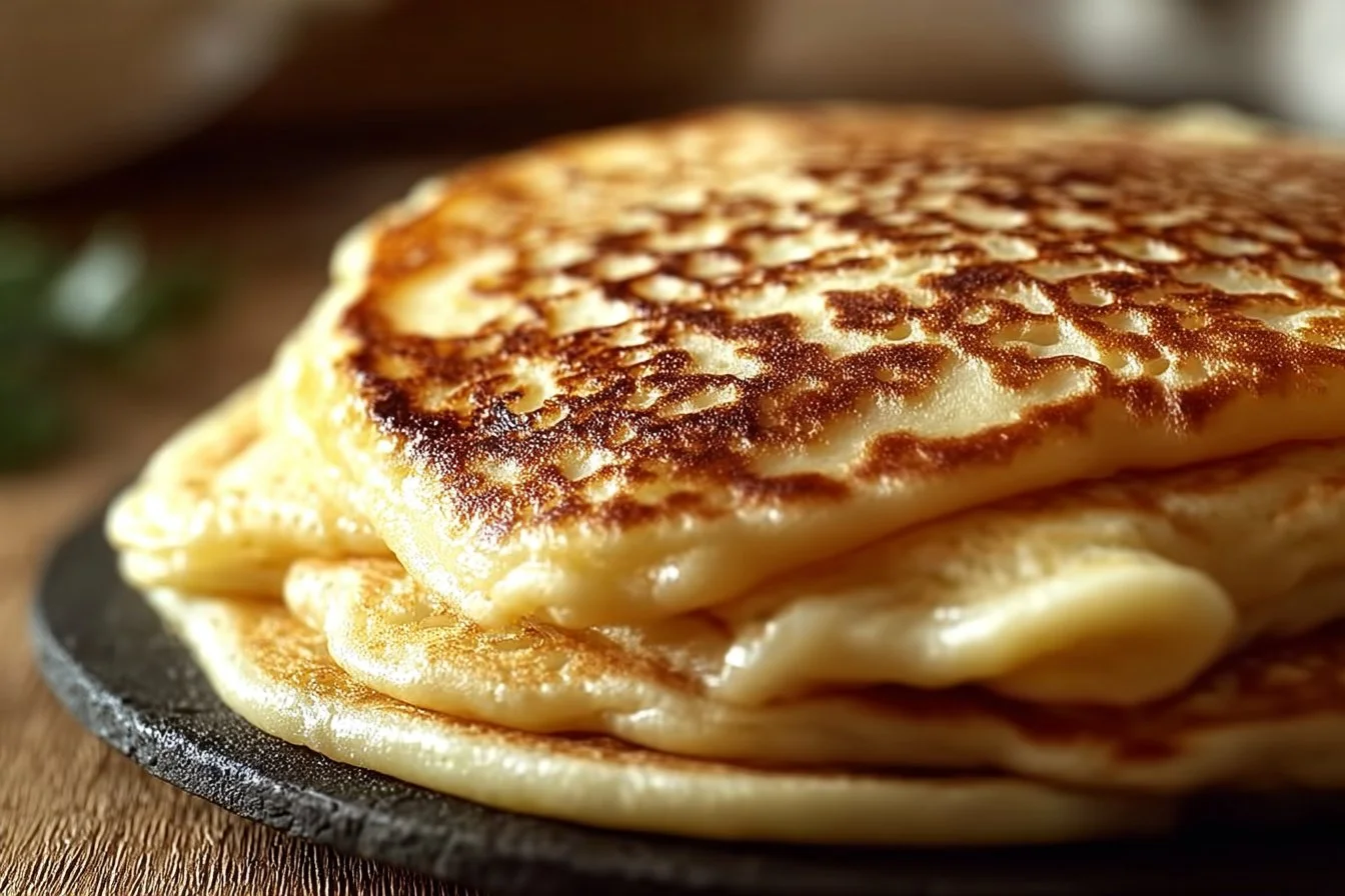 Delicious flourless cottage cheese pancakes served with fresh fruit