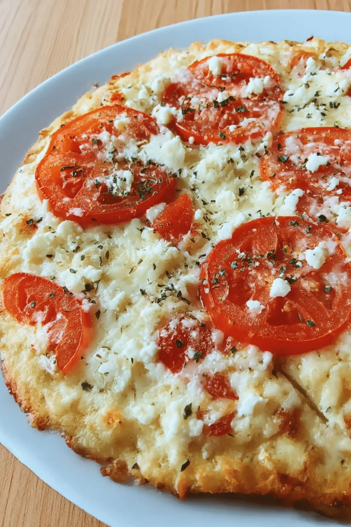 Four Cheese Margherita Pizza topped with fresh cheese and basil