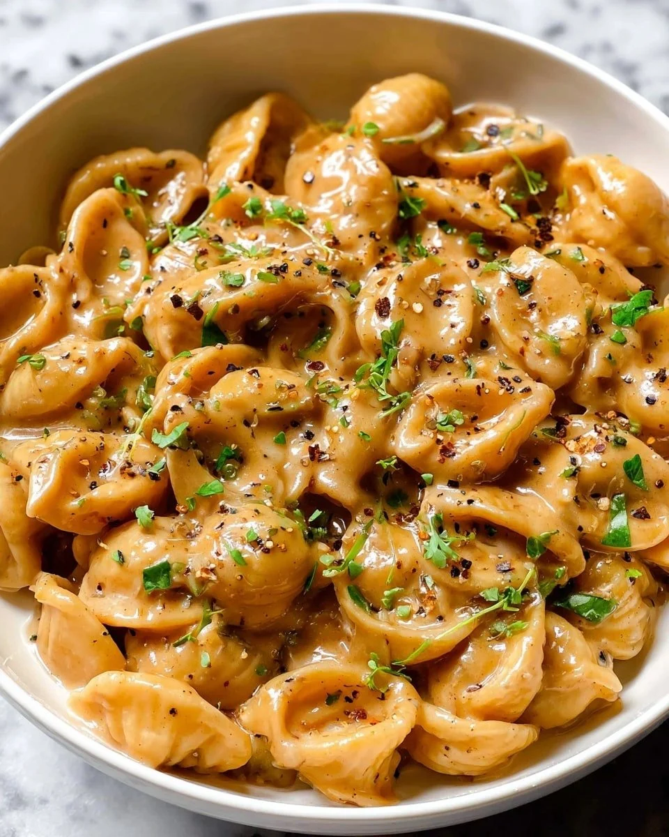 Creamy French Onion Pasta with caramelized onions and melted cheese