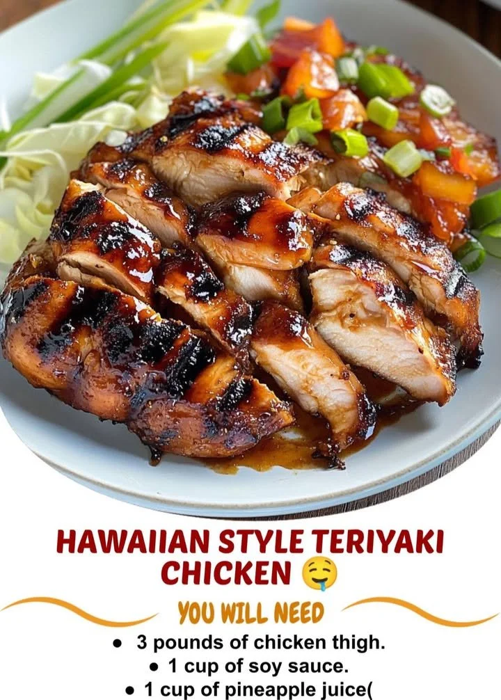 Hawaiian Style Teriyaki Chicken with vibrant vegetables and rice on a plate