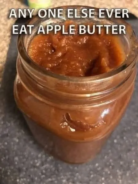 Delicious homemade apple butter in a jar with an apple and spices nearby