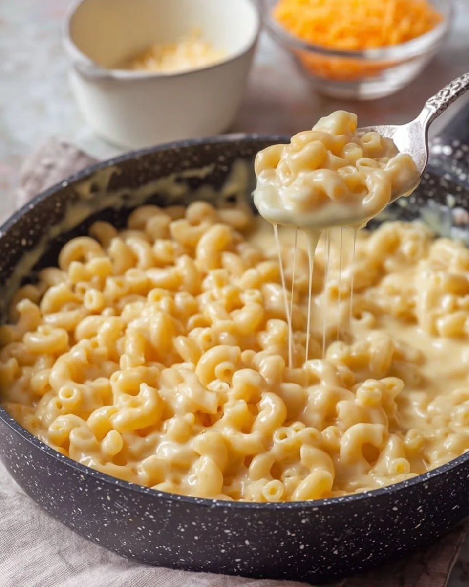 Creamy homemade stovetop macaroni and cheese served in a bowl