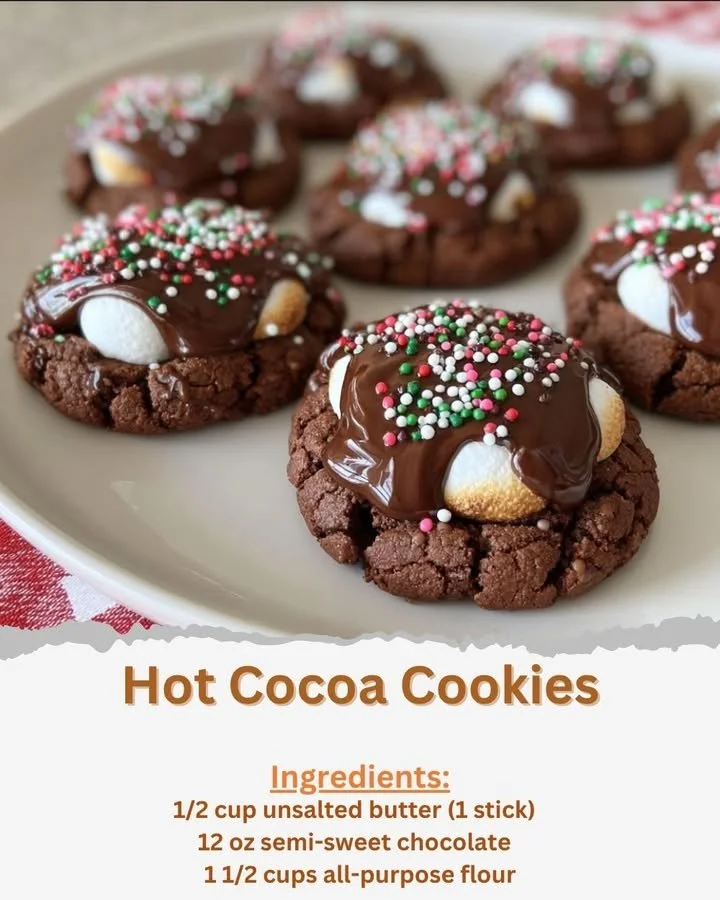 Delicious hot cocoa cookies with chocolate chunks and marshmallows