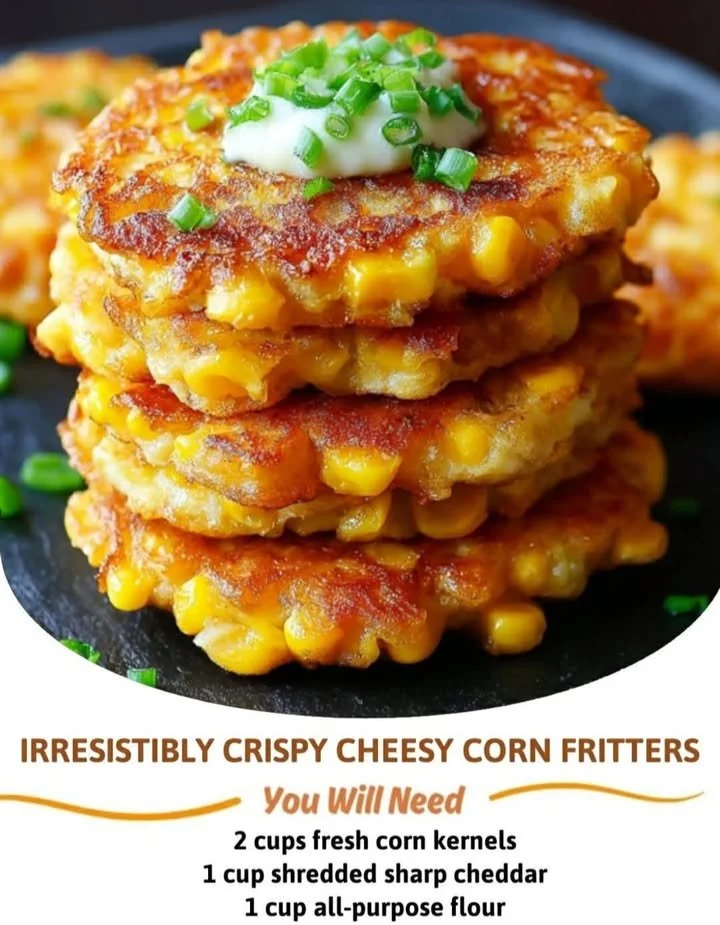 Deliciously crispy cheesy corn fritters served on a plate.