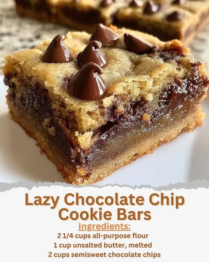 Delicious lazy chocolate chip cookie bars on a plate