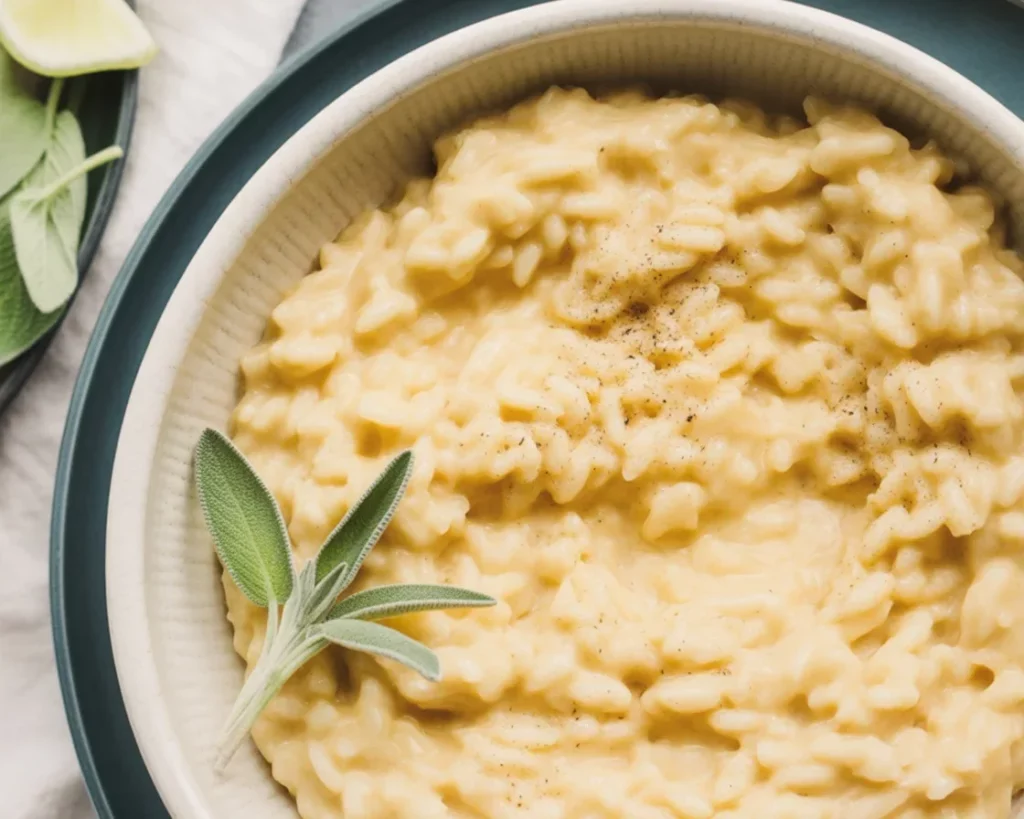Creamy lemon risotto topped with fresh herbs, a delightful restaurant-quality dish.