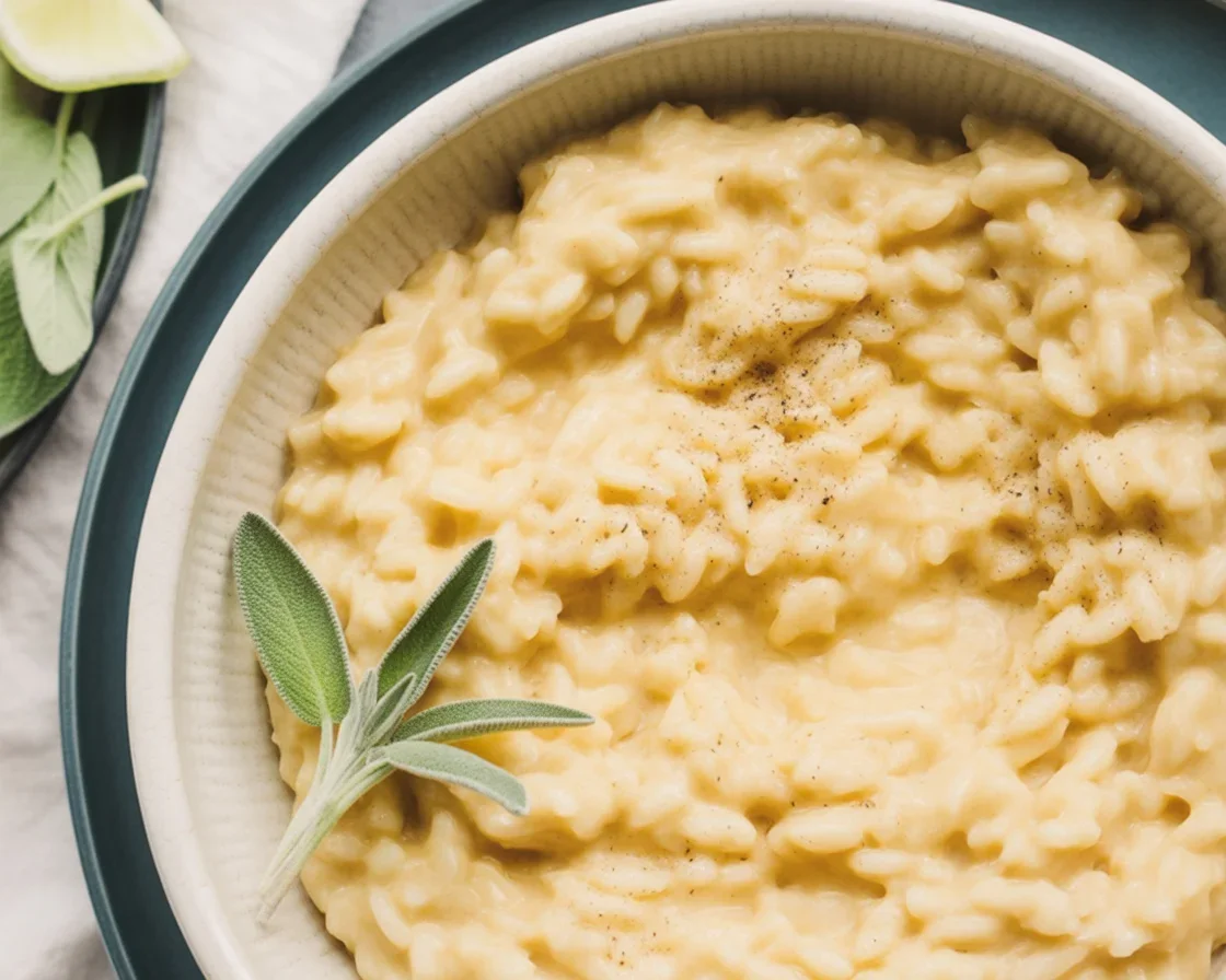 Creamy lemon risotto topped with fresh herbs, a delightful restaurant-quality dish.