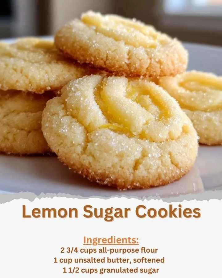Freshly baked lemon sugar cookies decorated with lemon zest and sugar