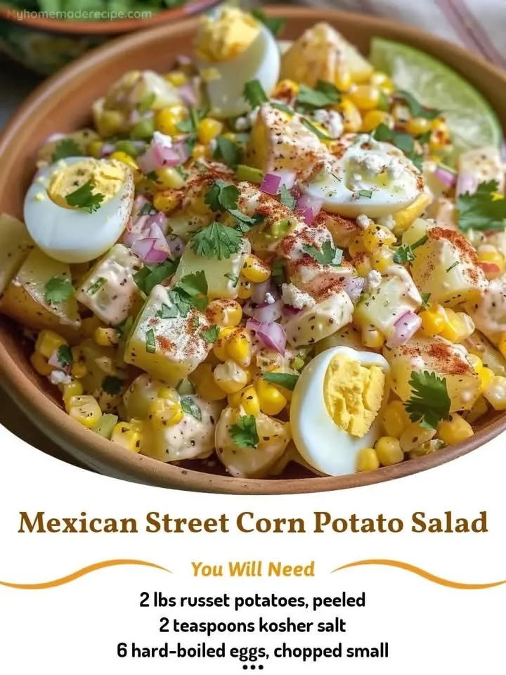 Mexican Street Corn Potato Salad served in a bowl with fresh herbs