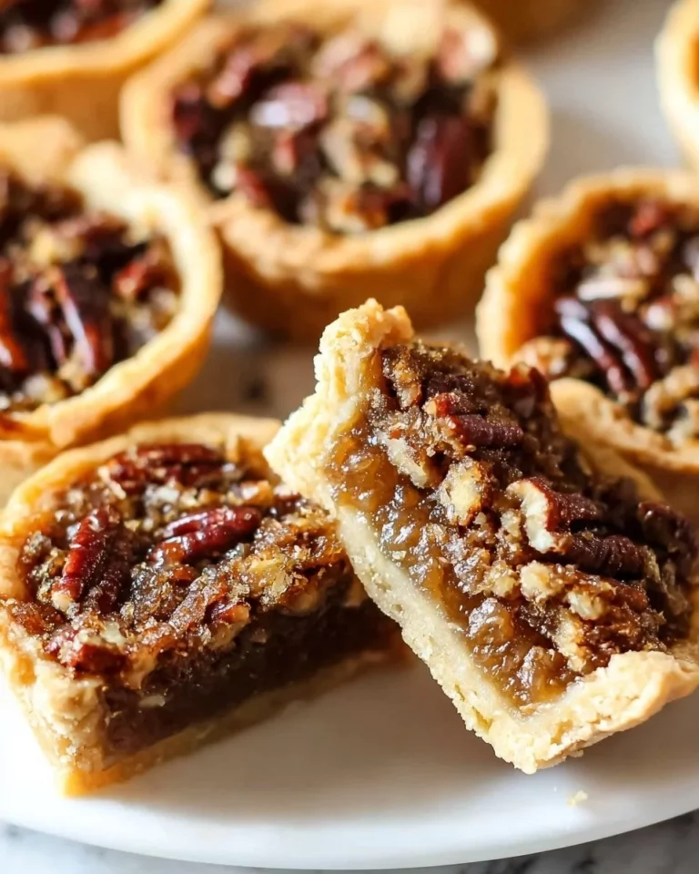 Homemade mini pecan pies on a rustic wooden table.