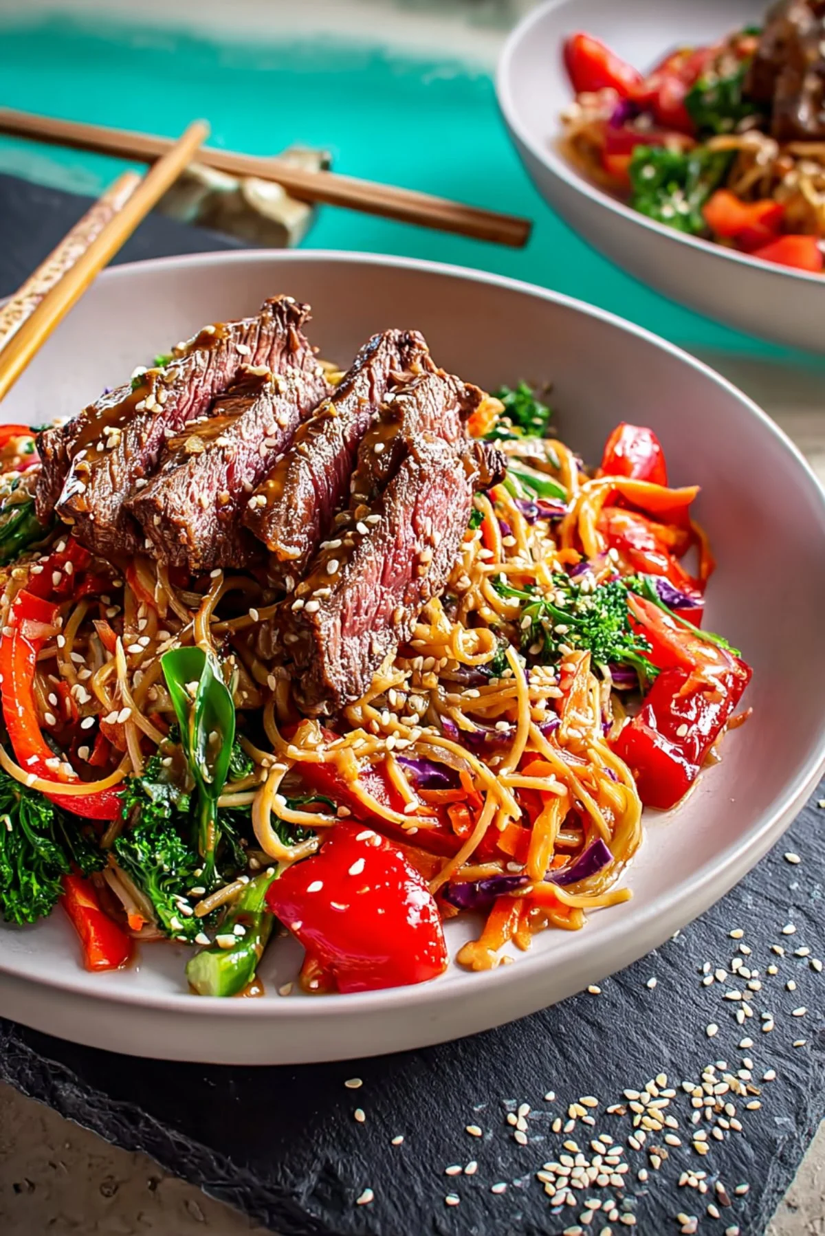 Delicious Miso Steak served with a refreshing noodle salad