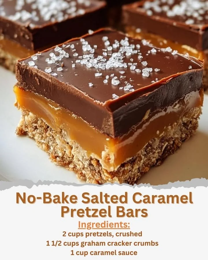 No-bake salted caramel pretzel bars with a sweet and salty topping