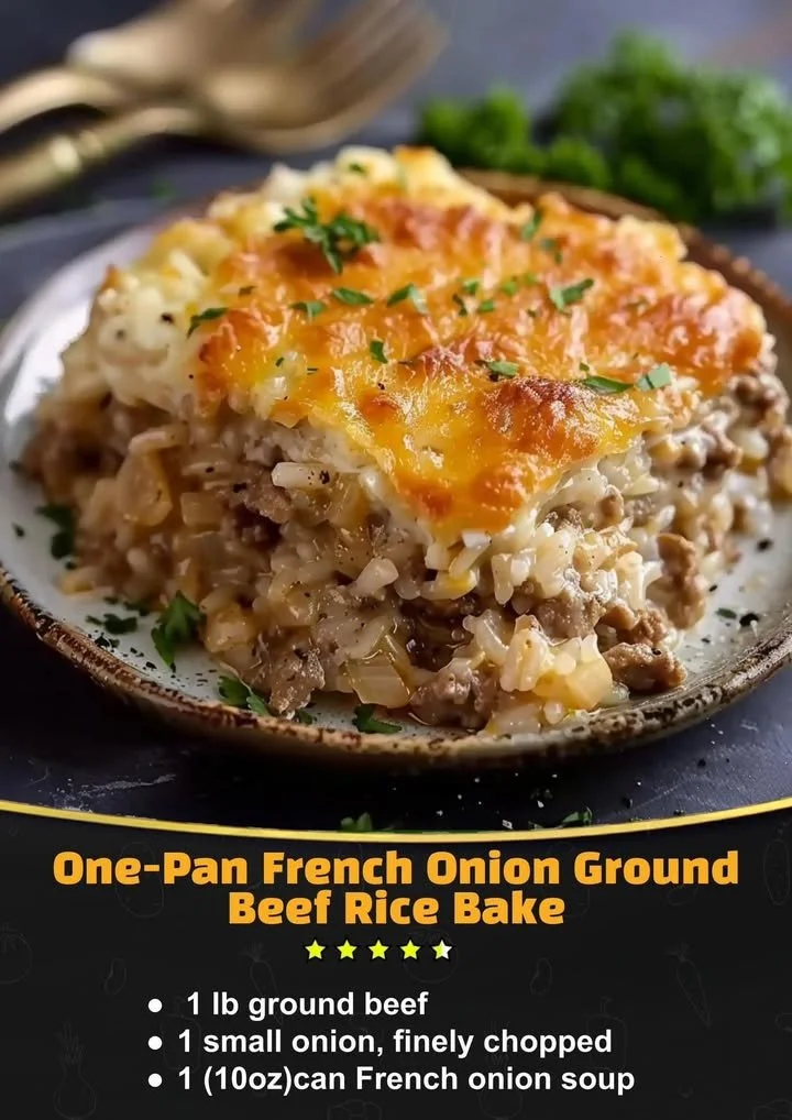 Delicious One-Pan French Onion Ground Beef Rice served in a bowl.
