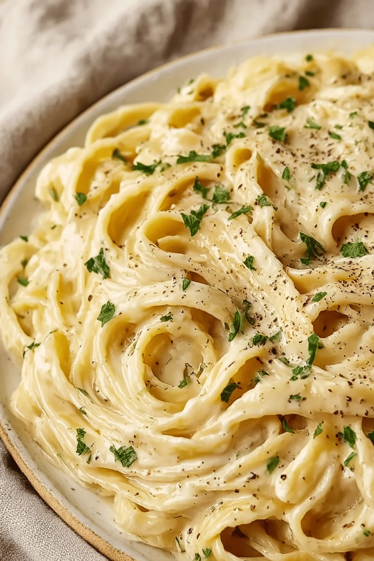 Delicious One-Pot Garlic Parmesan Pasta garnished with parsley