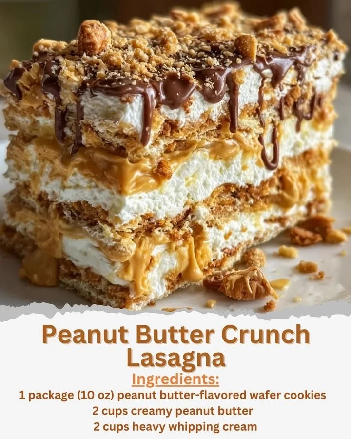 Peanut Butter Crunch Lasagna layered dessert with creamy peanut butter and crunchy elements