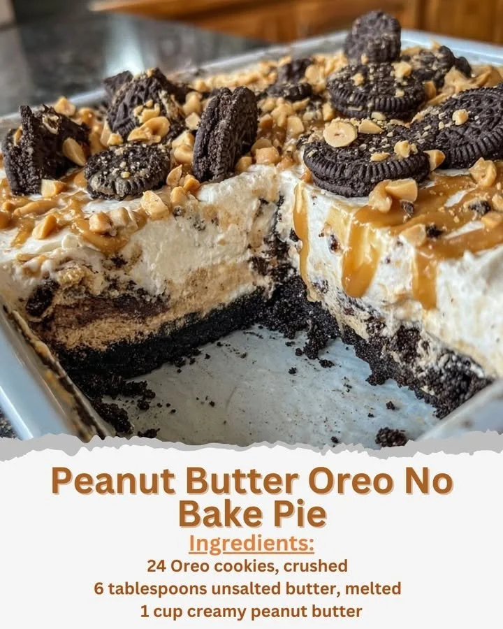 No-bake Peanut Butter Oreo Pie with creamy filling and Oreo crust