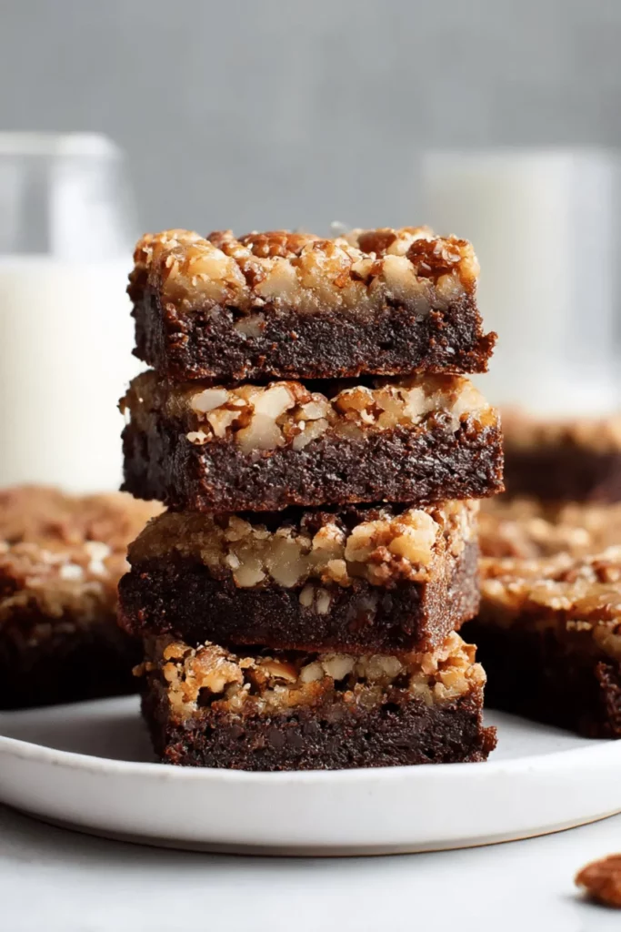 Delicious pecan pie brownies with a rich chocolate and nut topping.