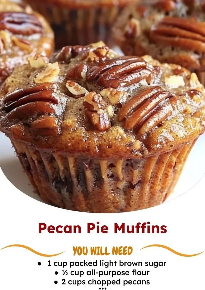 Homemade pecan pie muffins with a golden crust and nutty topping