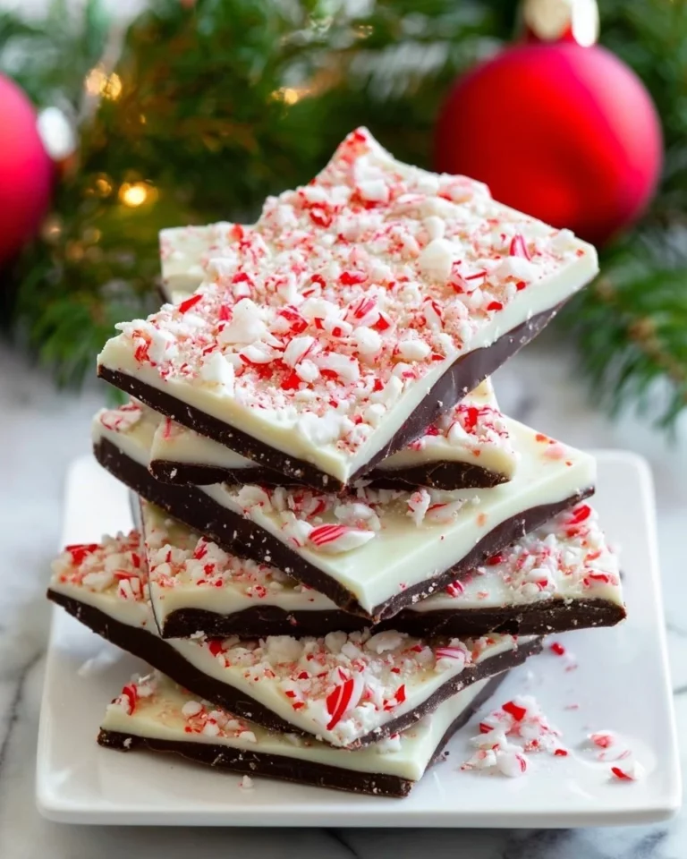 Delicious homemade peppermint bark with chocolate and crushed candy canes.