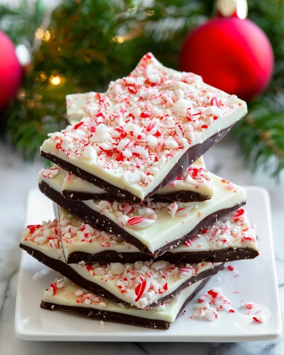 Delicious homemade peppermint bark with chocolate and crushed candy canes.