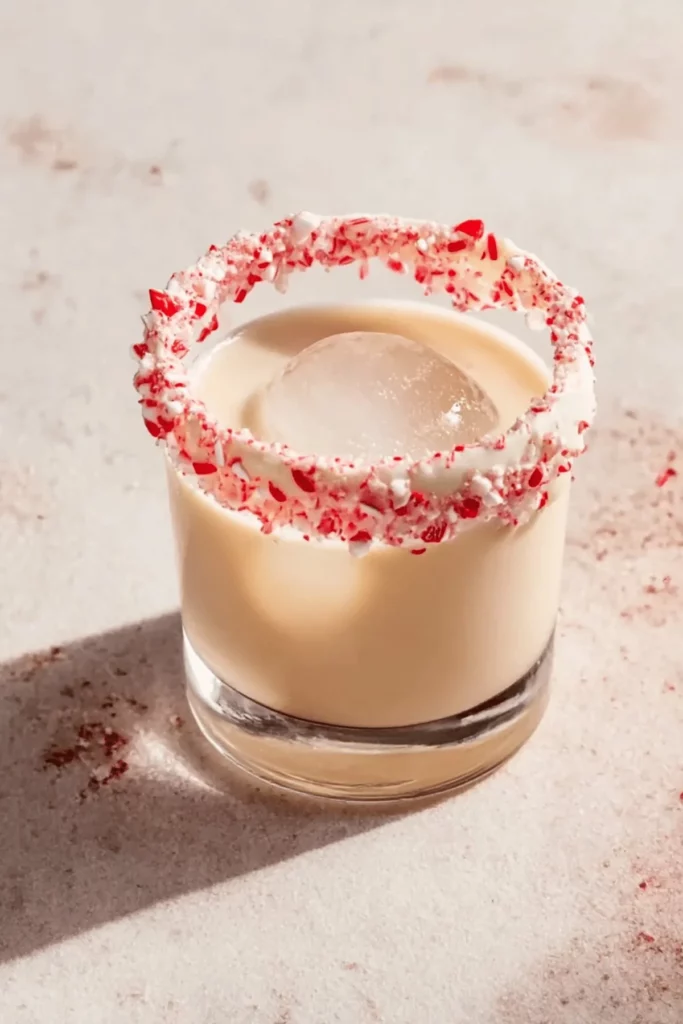 Delicious Peppermint White Russian cocktail served in a festive glass