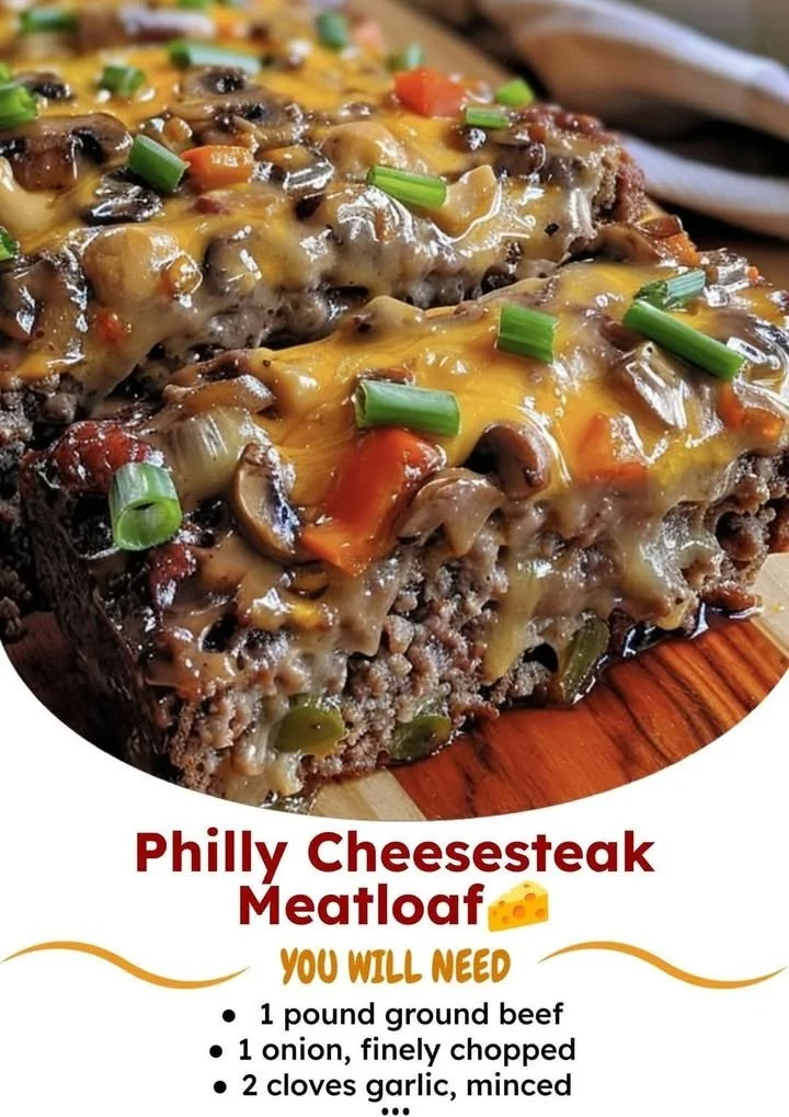 Philly Cheesesteak Meatloaf served with melted cheese and peppers
