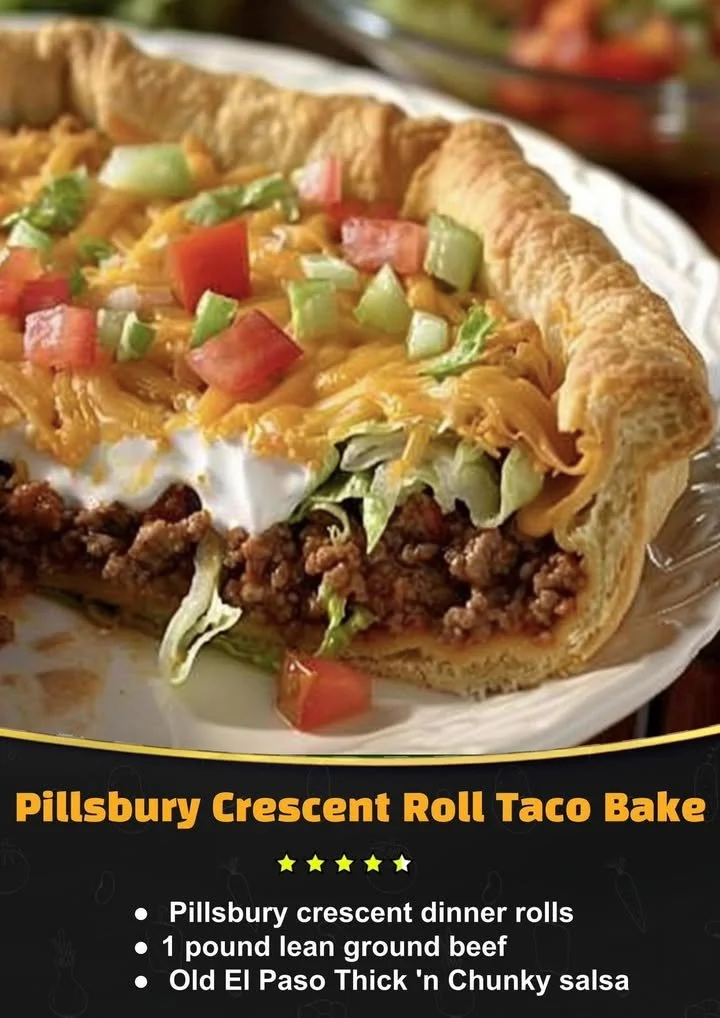 Pillsbury Crescent Roll Taco Bake served in a baking dish with melted cheese