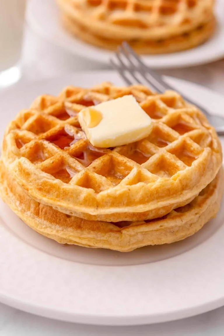 Homemade protein waffles served with fresh fruit
