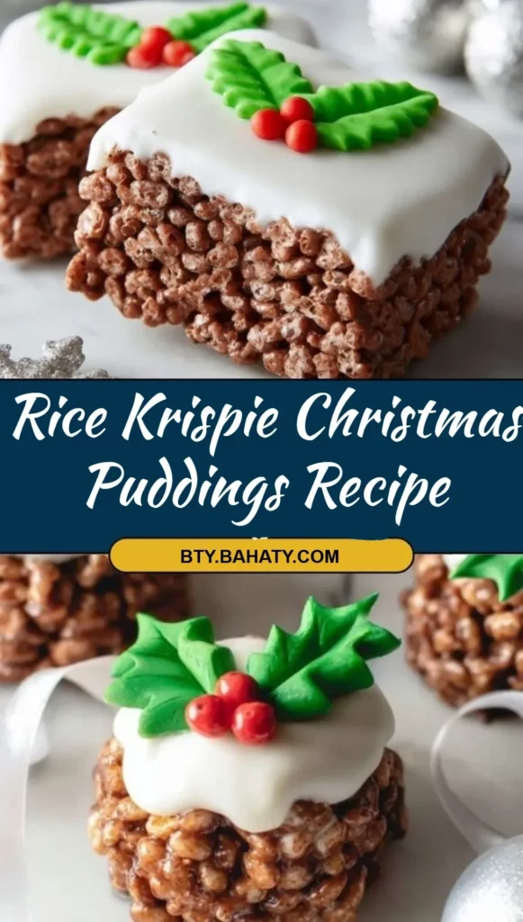 Delicious Rice Krispie Christmas Puddings decorated for the holidays