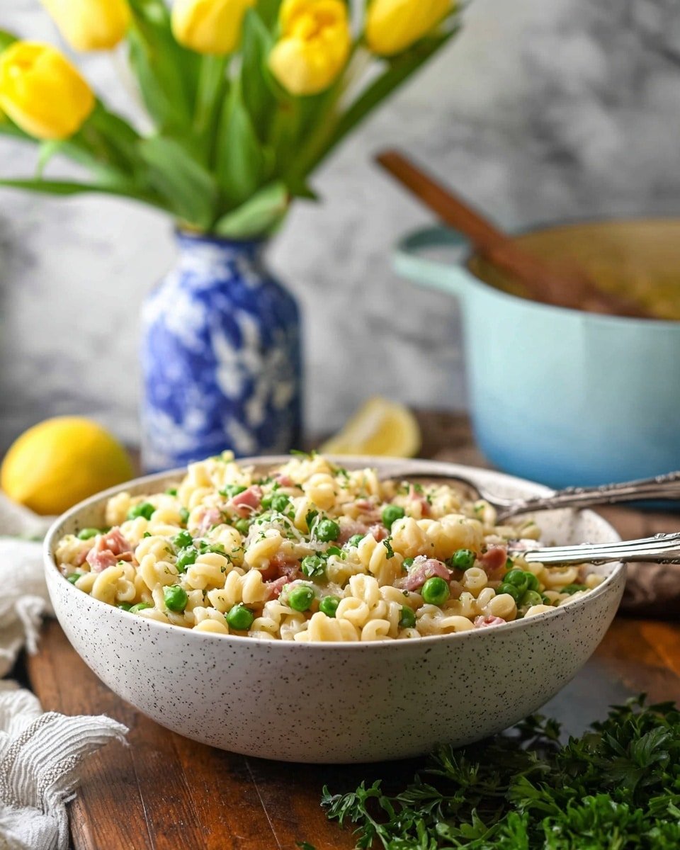 Creamy Chicken Pasta with Bacon, Lemon, and Peas Recipe