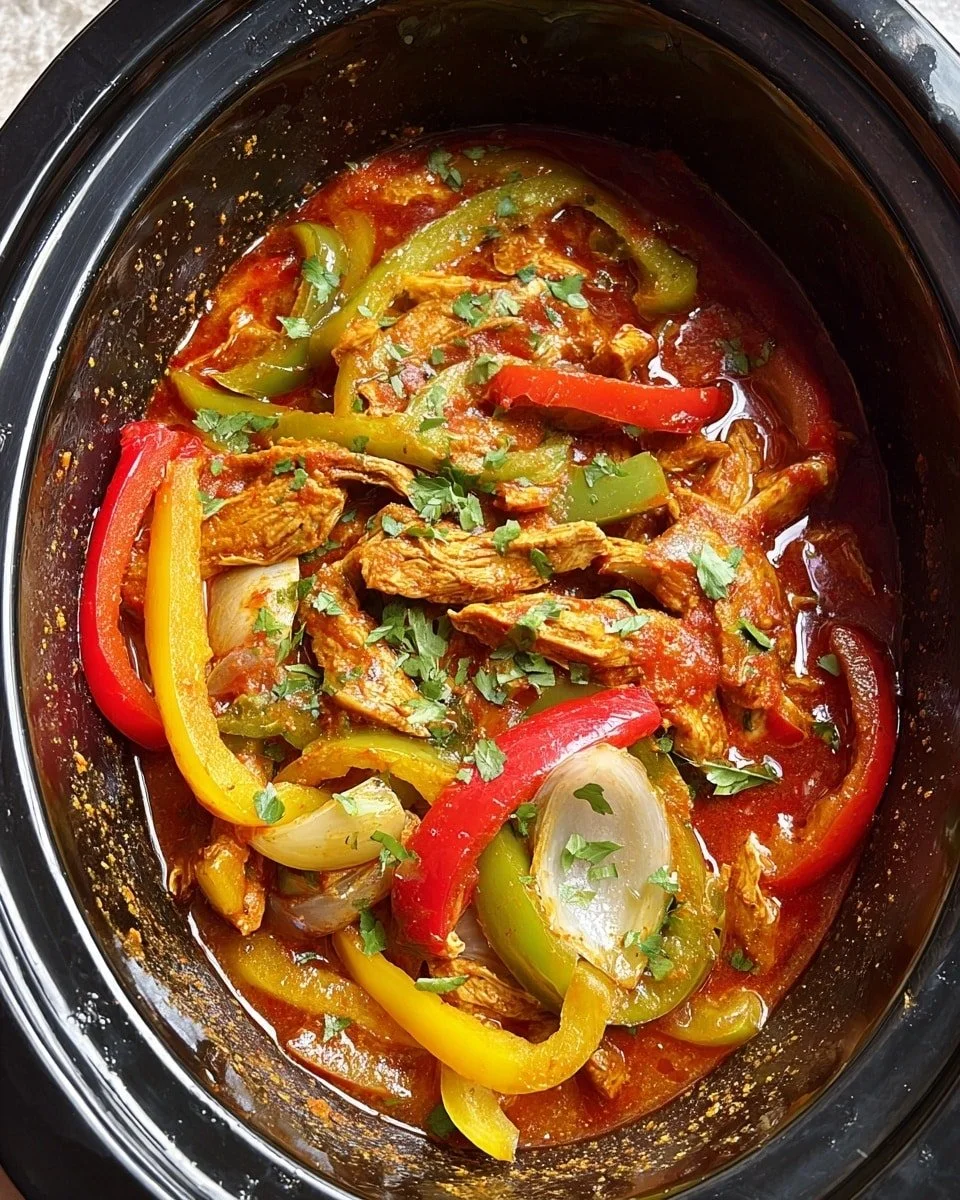 Slow cooker chicken fajitas served with fresh vegetables and spices