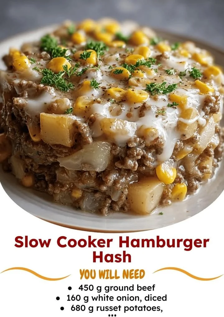 Slow cooker hamburger hash with ground beef and vegetables