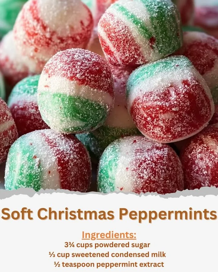 Delicious soft Christmas peppermints in festive holiday packaging.