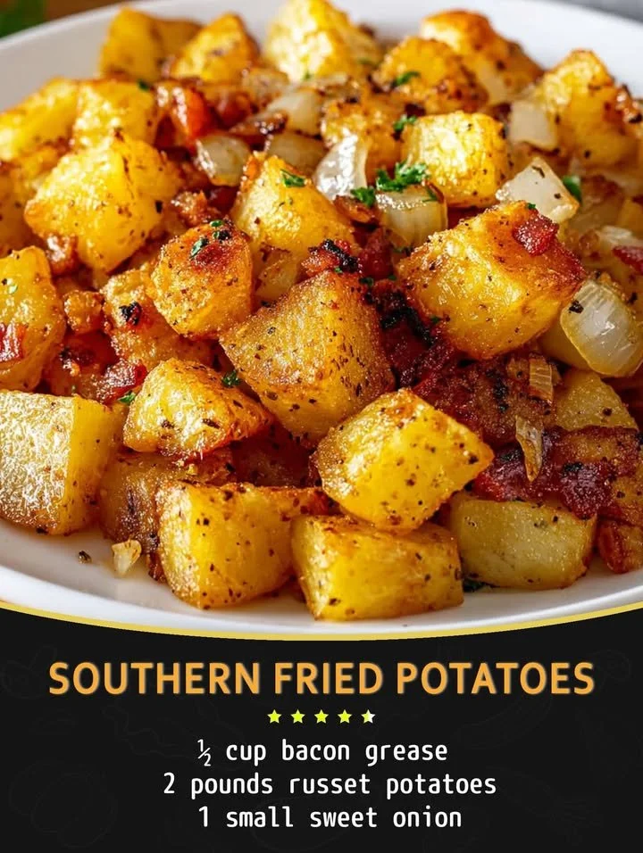 Plate of crispy Southern fried potatoes served hot and golden brown