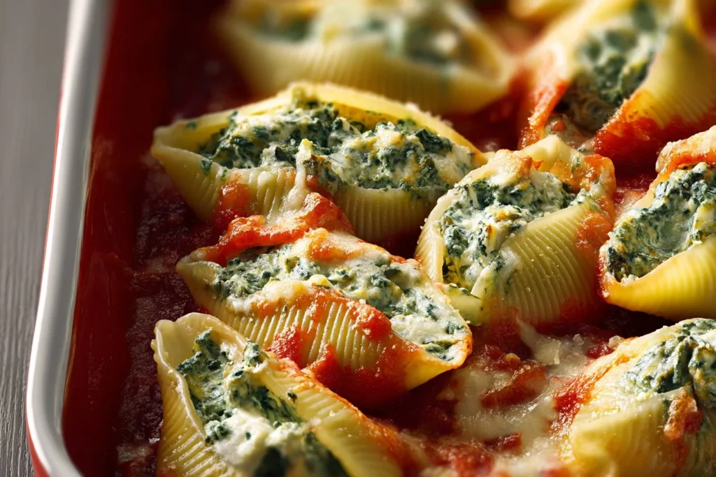 Delicious spinach-stuffed shells baked with cheese and herbs