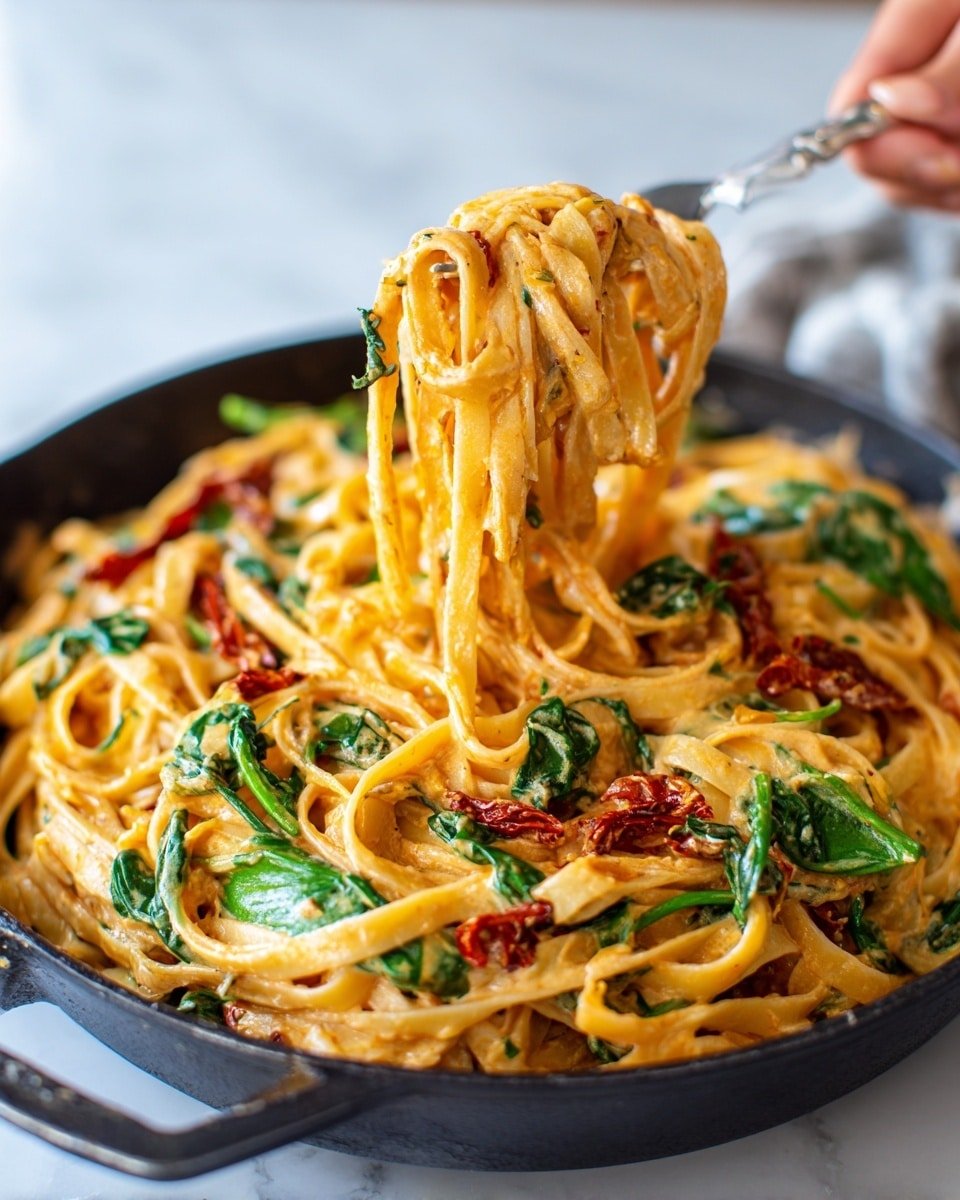 One-Pan Creamy Tomato Spinach Pasta Recipe
