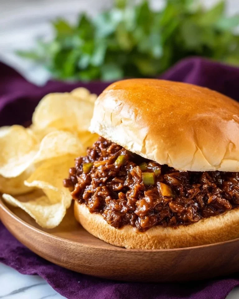 Delicious homemade sloppy joes served on a bun with toppings.