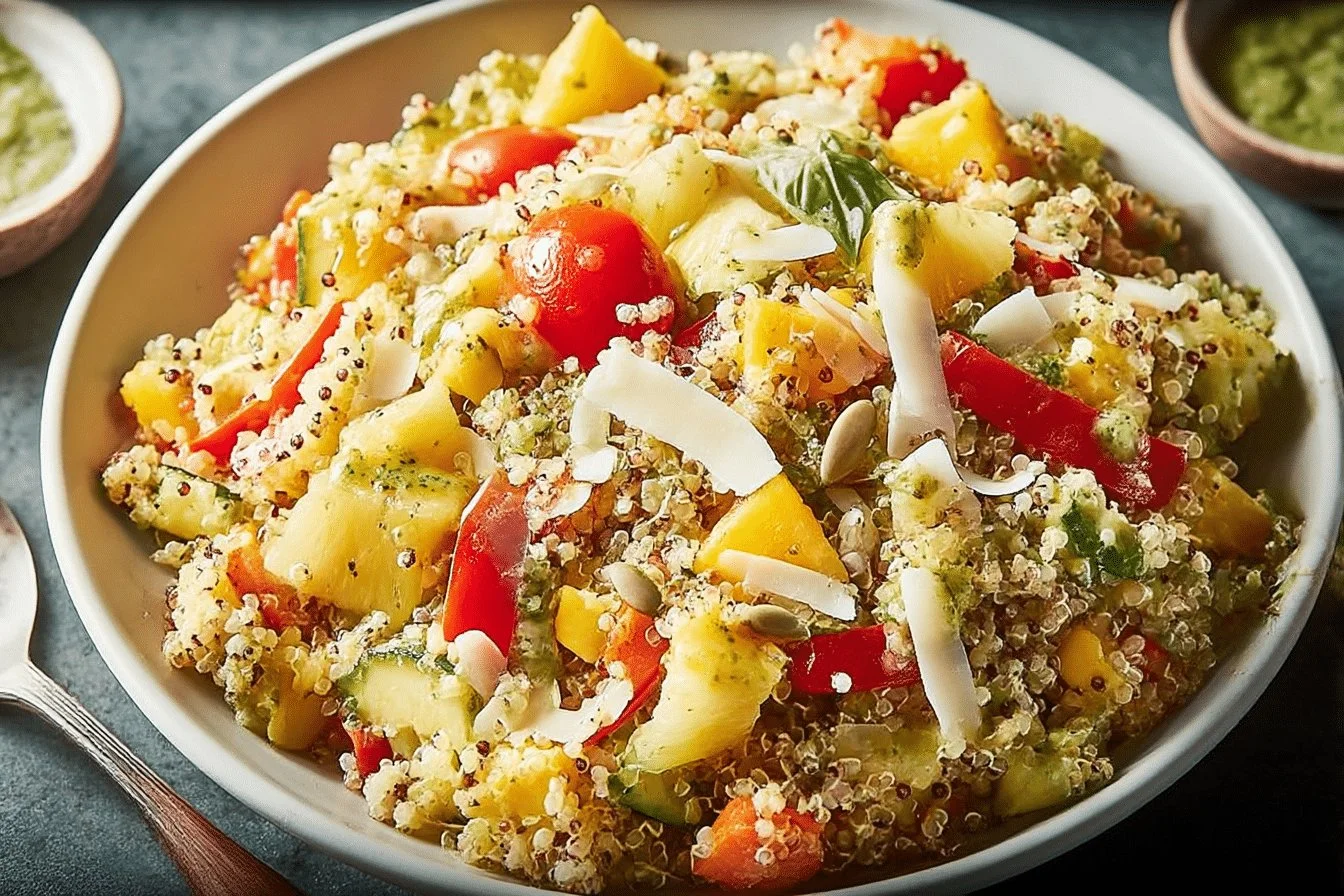 Delicious Tropical Veggie Quinoa Bowl with fresh vegetables and quinoa