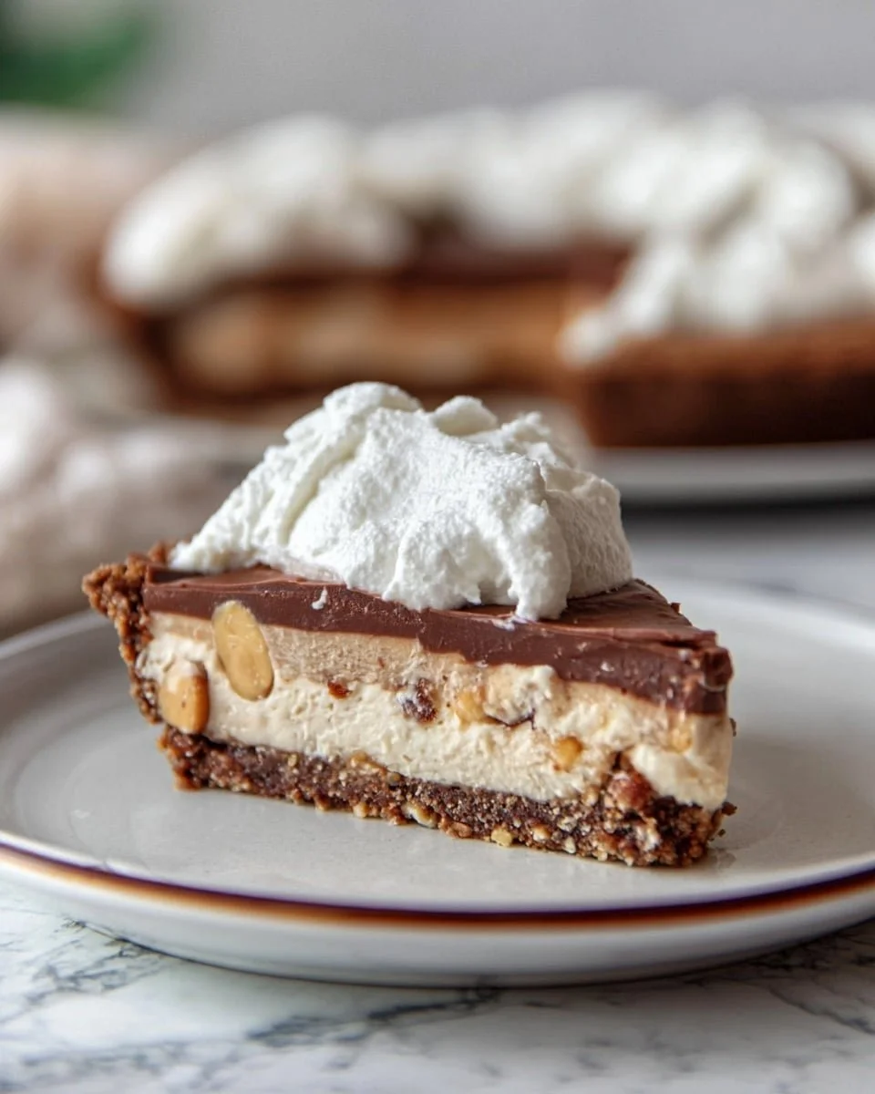 Delicious Vegan Snickers Cheesecake topped with caramel and peanuts