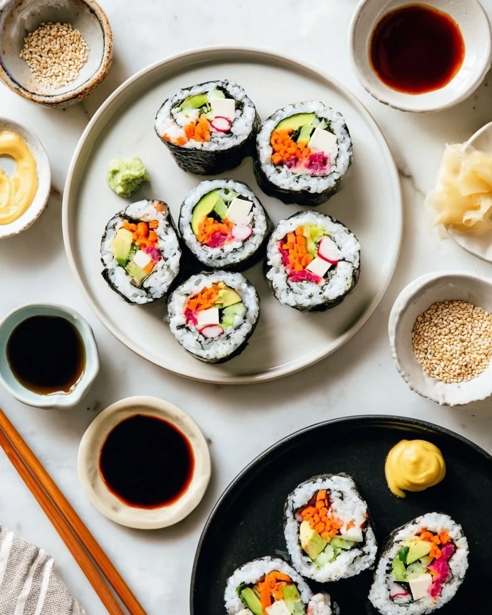 Delicious Vegetarian Sushi Rolls with fresh vegetables and colorful presentation