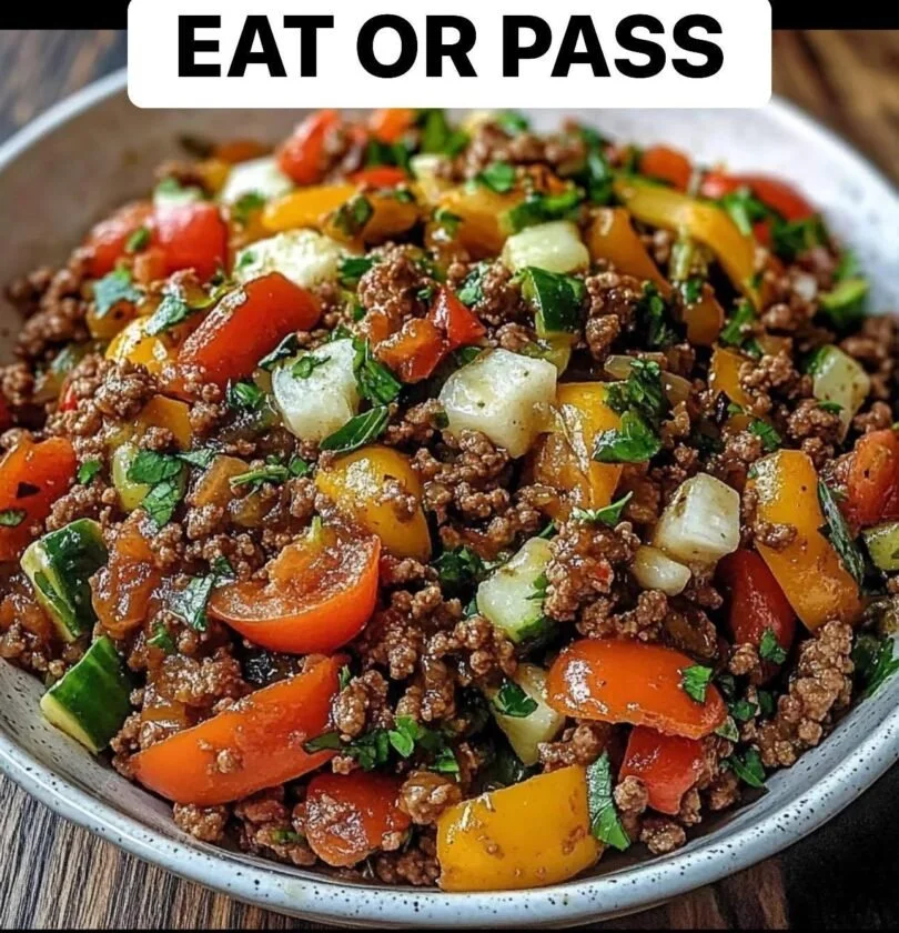 Vibrant and healthy ground beef stir-fry with colorful vegetables.