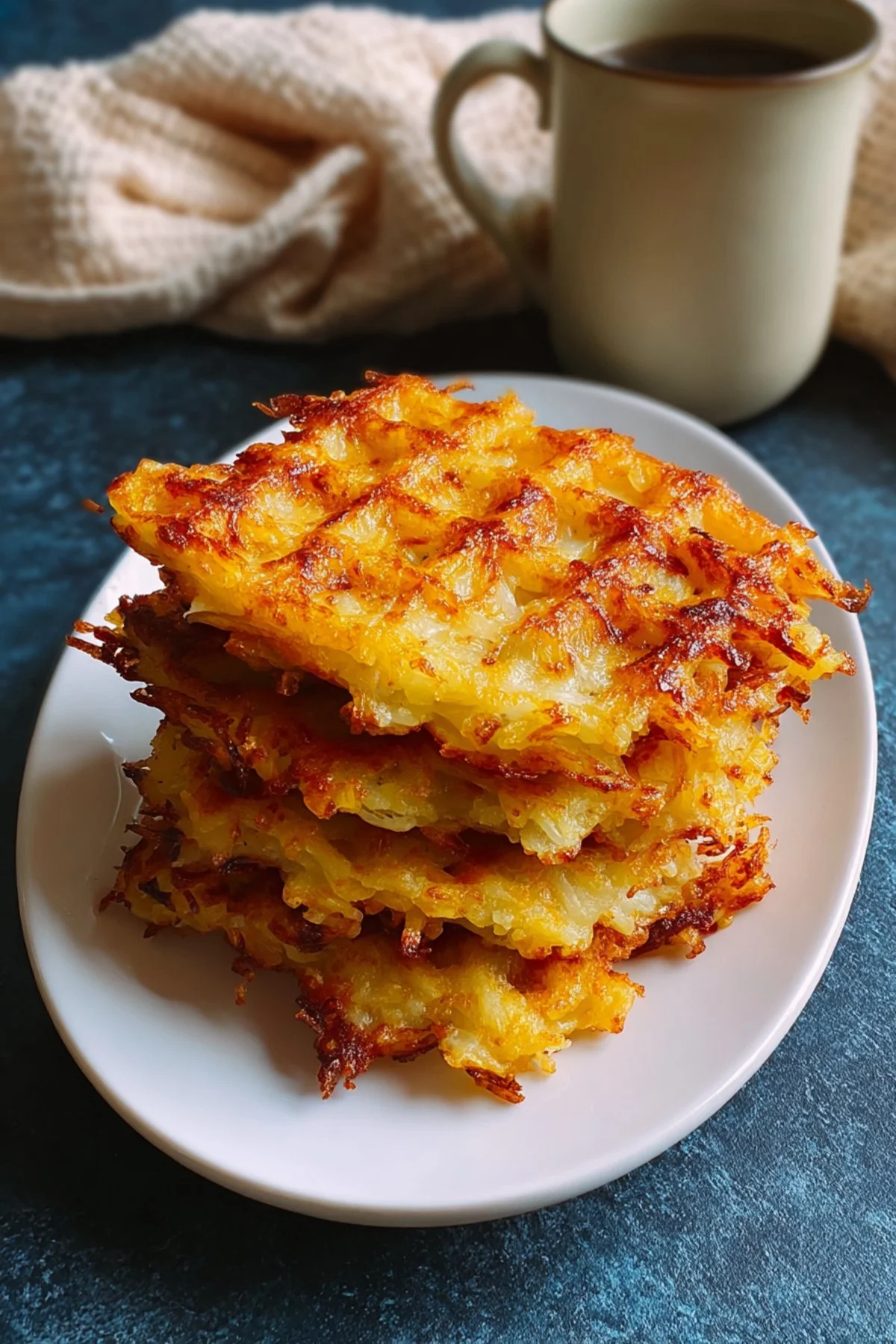 Crispy hash browns made in a waffle maker, showcasing a unique breakfast idea.