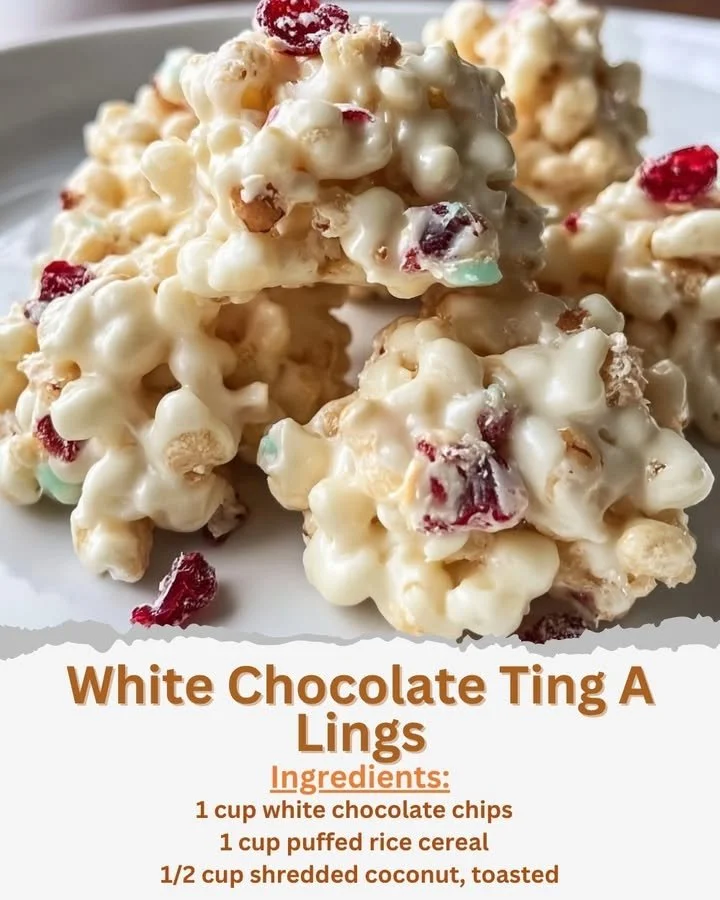 Delicious White Chocolate Ting A Lings treat, showcasing creamy chocolate and crunchy texture.